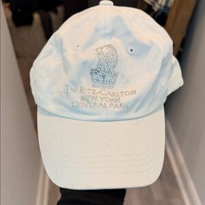 Ritz Carlton Central Park Embellished White Baseball Cap with Rhinestone Logo